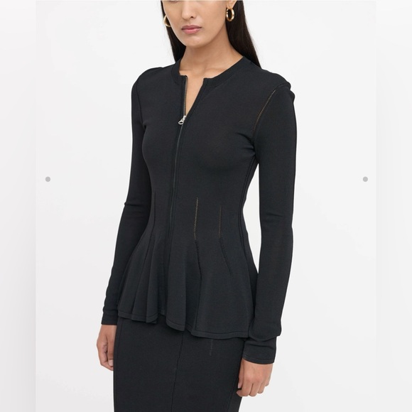 McQ by Alexander McQueen Peplum Jacket Black Blazer Top Shirt Hip Small Zip - Picture 2 of 10